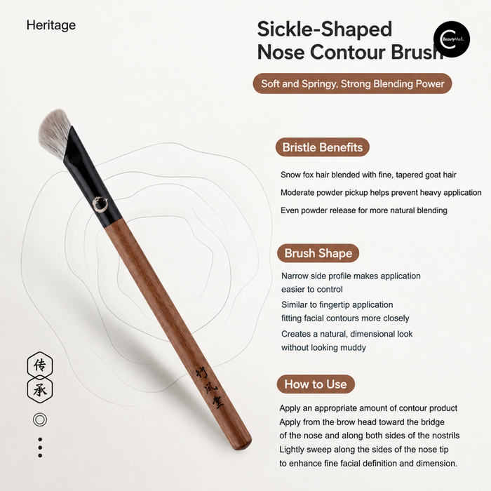 Zhu Feng Tang sickle nose contour brush with wood handle and angled gray bristles