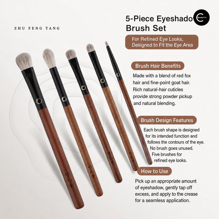 ZHU FENG TANG five-piece eyeshadow brush set with wood handles, product feature view