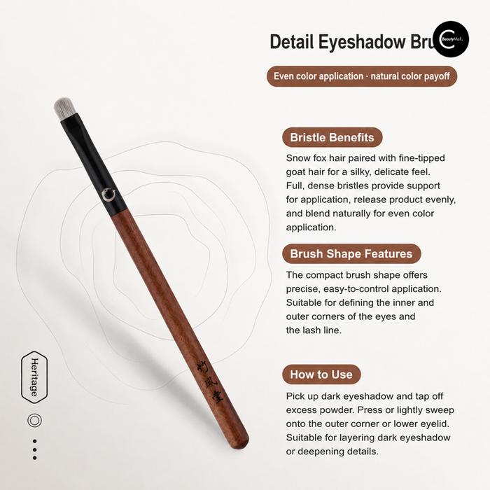 ZHU FENG TANG detail eyeshadow brush with black ferrule, white bristles, and wood handle