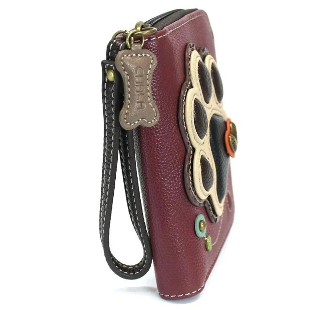Zip Around Wallet Maroon Ivory Pawprint