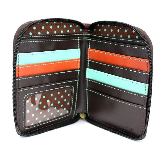Zip Around Wallet Maroon Ivory Pawprint